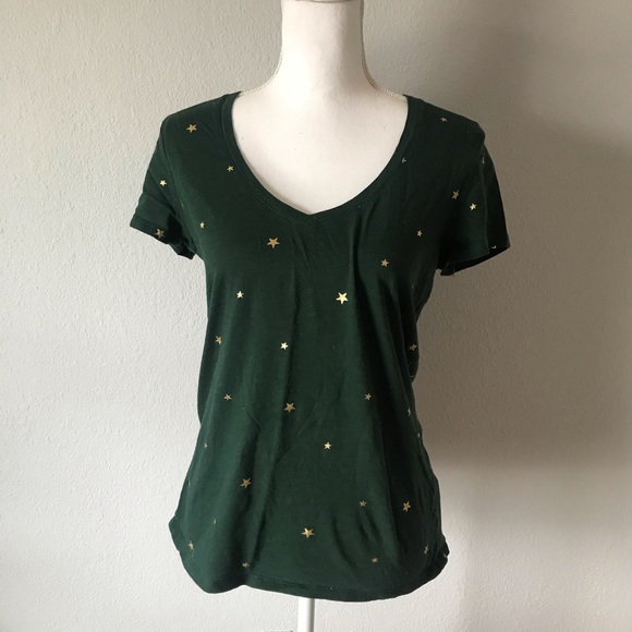 PINK Victoria's Secret Tops - PINK Victoria's Secret Green Gold Star Short Sleev